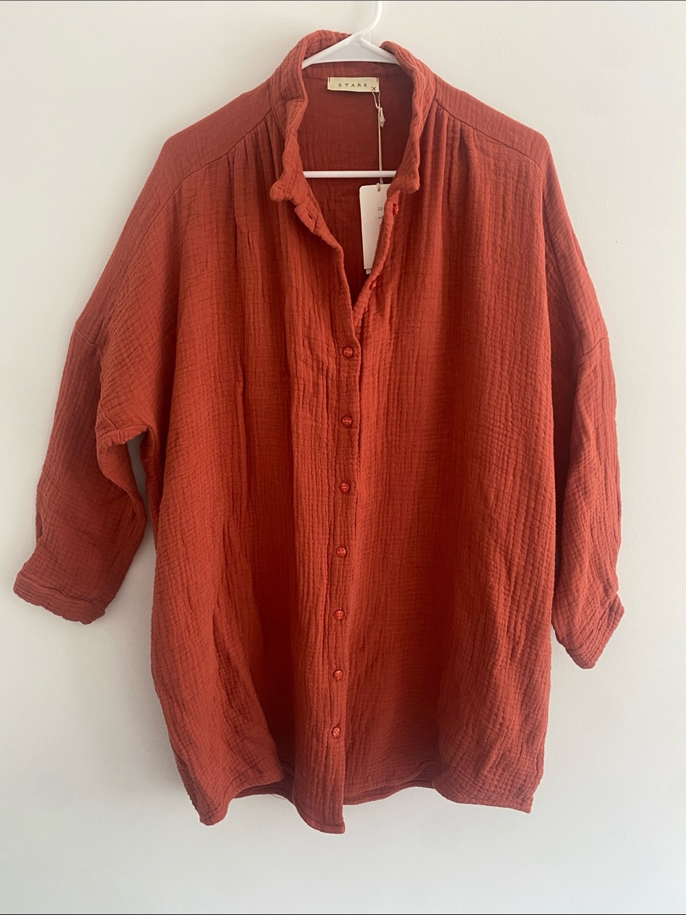 STARK x Gauzy Cotton Lightweight Artsy Button Thro Dress L/S Terracotta Size M